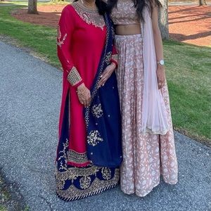Red Embroidered 3-piece Lehenga Set